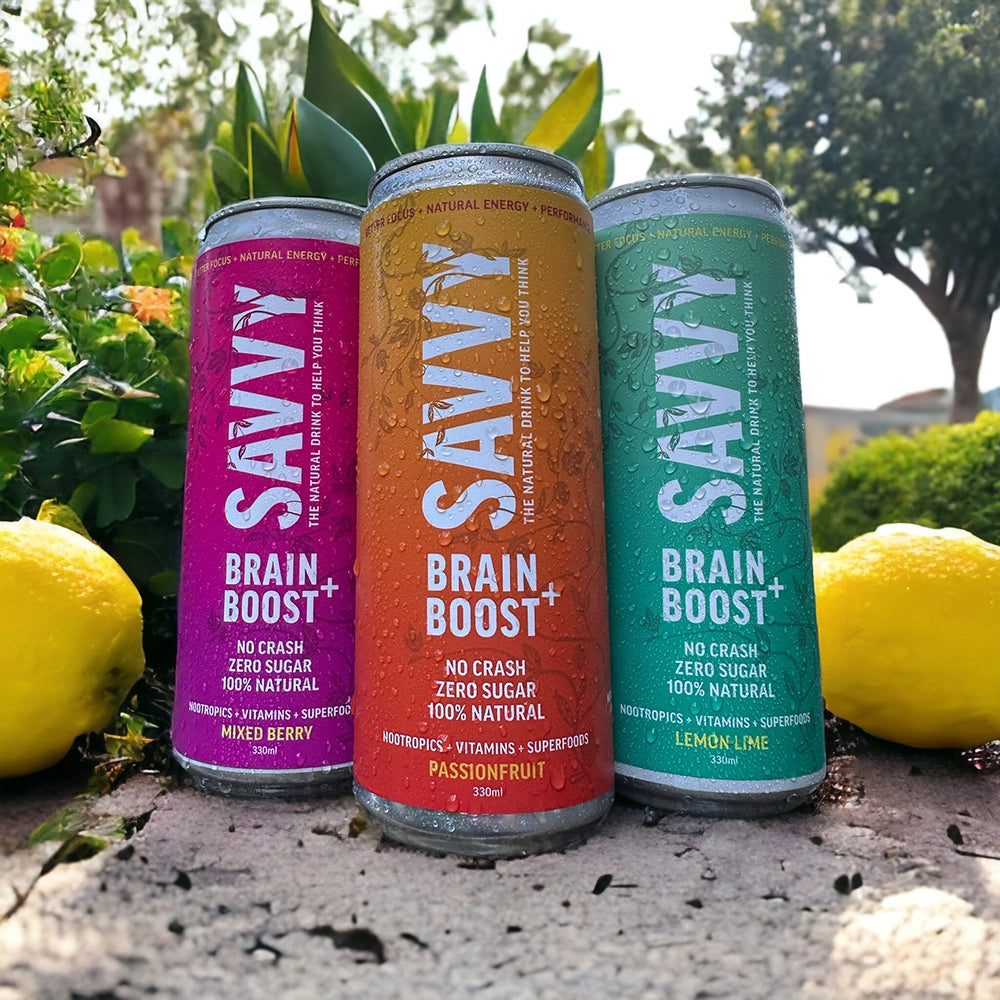 Savvy Brain Boost Drink Range - Mixed Berry, Passionfruit and Lemon Lime